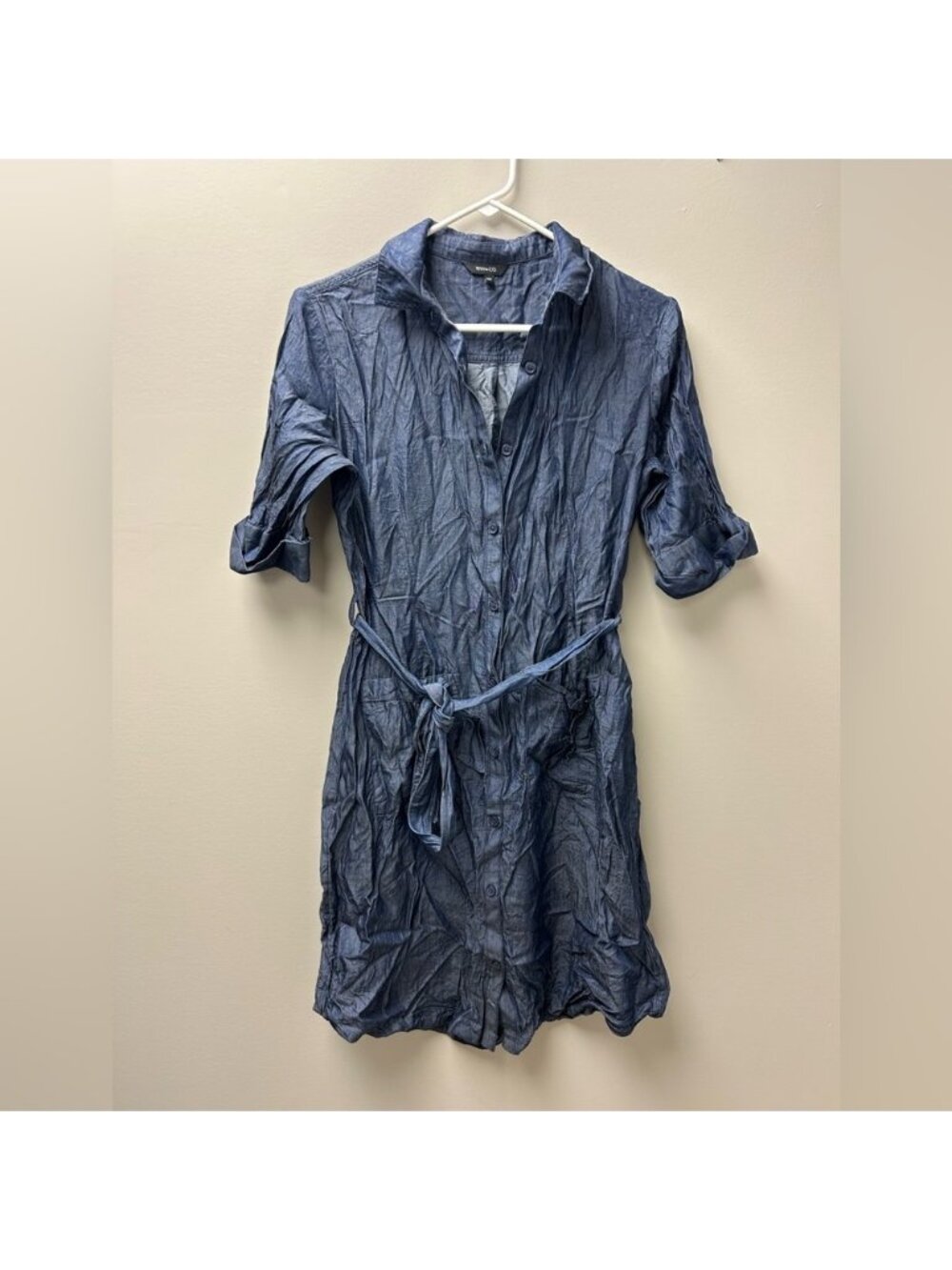 RW & Co. Women’s Blue Denim Button Down Shirt Dress with Belt